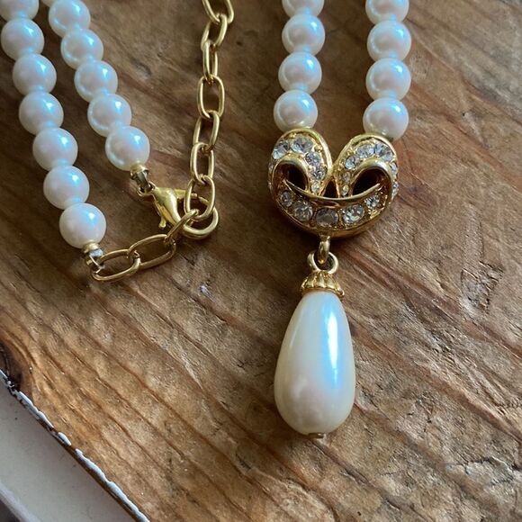 💛 Vintage Vendome Pearl & Rhinestone Necklace - Picture 5 of 6